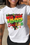White Casual Print Basic O Neck T-Shirts