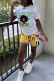 White Casual Print Basic O Neck T-Shirts