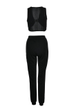 Green Sexy Casual Solid Metal Accessories Decoration Vests Pants Sleeveless Two Pieces