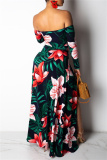 Navy Blue Sexy Print Hollowed Out Feathers Backless Off the Shoulder Long Dresses