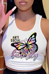 White Street Print Patchwork O Neck Tops