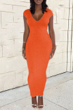 Black Casual Solid Backless Slit V Neck Long Dresses