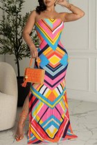 Multicolor Sexy Print Backless Slit Strapless Long Dresses