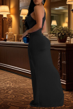 Red Elegant Solid Patchwork Fold Oblique Collar Long Dresses