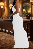 Red Elegant Solid Patchwork Fold Oblique Collar Long Dresses