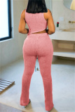 Pink Casual Solid Tassel Patchwork Asymmetrical O Neck Sleeveless Two Pieces