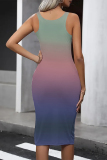 Multicolor Casual Print Gradient Contrast U Neck Printed Dresses