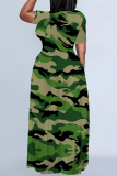 Pink Casual Camouflage Print Animal Patchwork O Neck Printed Dresses