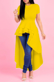 Blue Casual Solid Asymmetrical O Neck Short Sleeve Short Sleeve Dress