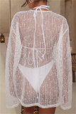 White Sexy Solid See-through Swimwears Cover Up
