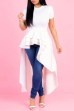 Blue Casual Solid Asymmetrical O Neck Short Sleeve Short Sleeve Dress