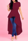 Blue Casual Solid Asymmetrical O Neck Short Sleeve Short Sleeve Dress