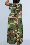 Green Casual Camouflage Print Animal Patchwork O Neck Printed Dresses