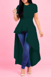Blue Casual Solid Asymmetrical O Neck Short Sleeve Short Sleeve Dress
