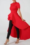 Blue Casual Solid Asymmetrical O Neck Short Sleeve Short Sleeve Dress