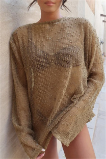 Brownness Sexy Solid See-through Swimwears Cover Up