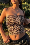 Leopard Print Sexy Casual Print Leopard Backless Spaghetti Strap Tops