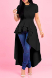 Blue Casual Solid Asymmetrical O Neck Short Sleeve Short Sleeve Dress