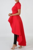 Blue Casual Solid Asymmetrical O Neck Short Sleeve Short Sleeve Dress
