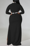 White Elegant Hollowed Out Patchwork High Opening Zipper O Neck Long Plus Size Dresses