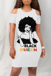 Black White Casual Letter Print Flowers O Neck Printed Dresses