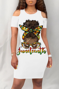 White Yellow Casual Letter Print Flowers O Neck Printed Dresses