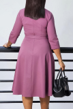 Deep Blue Elegant Solid Patchwork Fold With Belt V Neck A Line Dresses