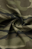 Army Green Casual Camouflage Print Patchwork Spaghetti Strap Regular Jumpsuits