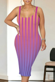 Grey Casual Gradient Striped Contrast U Neck Printed Dresses