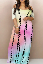 Powder Blue Casual Gradient Patchwork Off the Shoulder Long Dresses