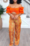 Green Casual Print Patchwork Loose High Waist Wide Leg Full Print Bottoms
