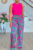Green Casual Print Patchwork Loose High Waist Wide Leg Full Print Bottoms