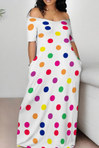 Colour Casual Print Patchwork Off the Shoulder Long Dresses