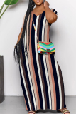 Cyan Casual Color Block Patchwork Pocket V Neck Long Dresses