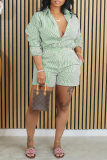 Pink Casual Striped Patchwork Turndown Collar Long Sleeve Two Pieces