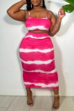 Rose Red Sexy Print Backless Spaghetti Strap Sleeveless Two Pieces