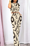 Turquoise Casual Geometric Print Pocket Contrast O Neck Short Sleeve Two Pieces