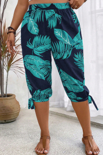 Peacock Blue Casual Print Bandage Patchwork Plus Size