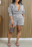 Pink Casual Striped Patchwork Turndown Collar Long Sleeve Two Pieces