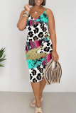 Black Casual Geometric Print Leopard V Neck Printed Dresses