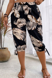 Apricot Casual Print Bandage Patchwork Plus Size
