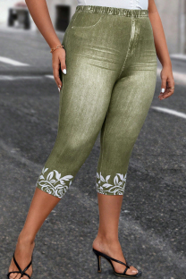 Light Green Street Print Patchwork Plus Size 