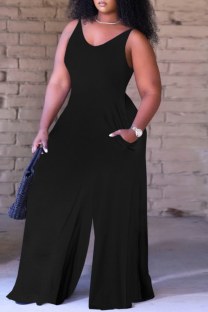 Black Casual Solid Backless Spaghetti Strap Skinny Jumpsuits