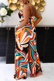 Colour Sexy Casual Print Bandage Backless Strapless Plus Size Jumpsuits