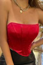 Burgundy Sexy Backless Strapless Tops