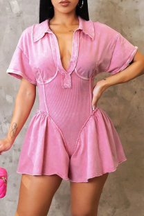 Pink Street Ruffle V Neck Loose Rompers