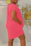 Rose Red Casual Solid Basic O Neck Short Sleeve Short Sleeve Dress