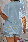 White Sweet Heart Shaped Patchwork Buckle Turndown Collar Plus Size Tops