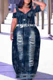 Army Green Casual Print Hollowed Out V Neck Long Dresses