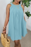 Pink Casual Solid Pocket O Neck Sleeveless Dresses